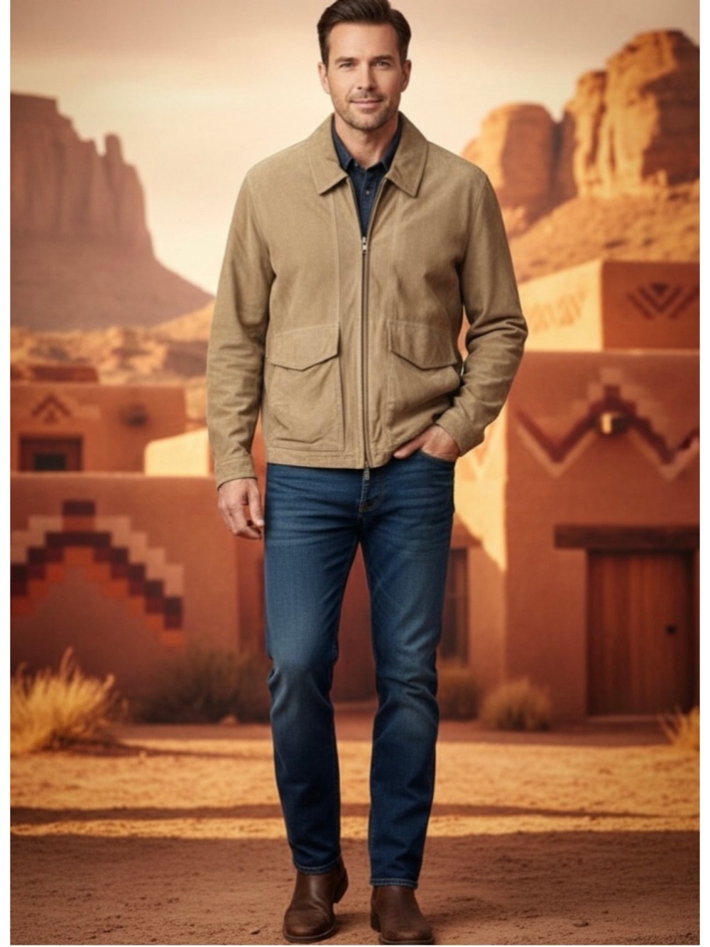 McKenzie Tribe Vintage Tan Goat Suede Leather Jacket